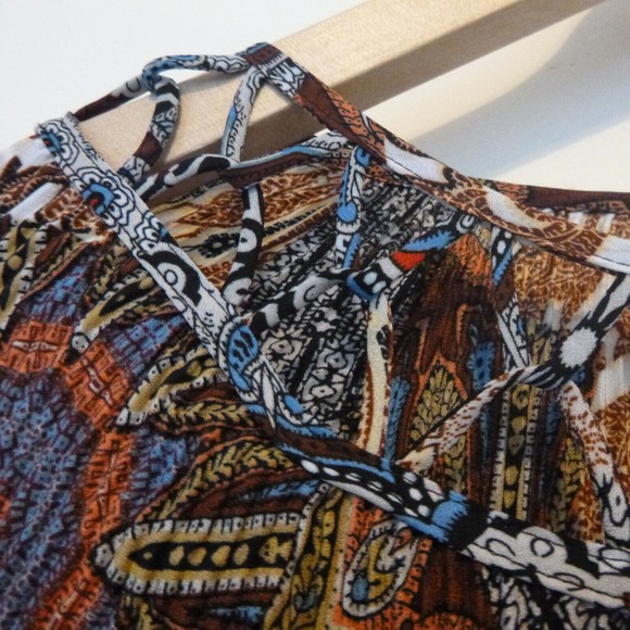 Melissa Paige Tunic Top Medium Fiesta Print Crinkle Colorful Cutout Flowy - Picture 2 of 8